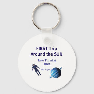 First trip around the sun planet astronaut birthda keychain