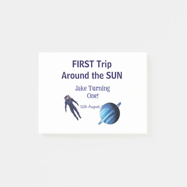 First trip around the sun planet astronaut birthda post-it notes (Front)