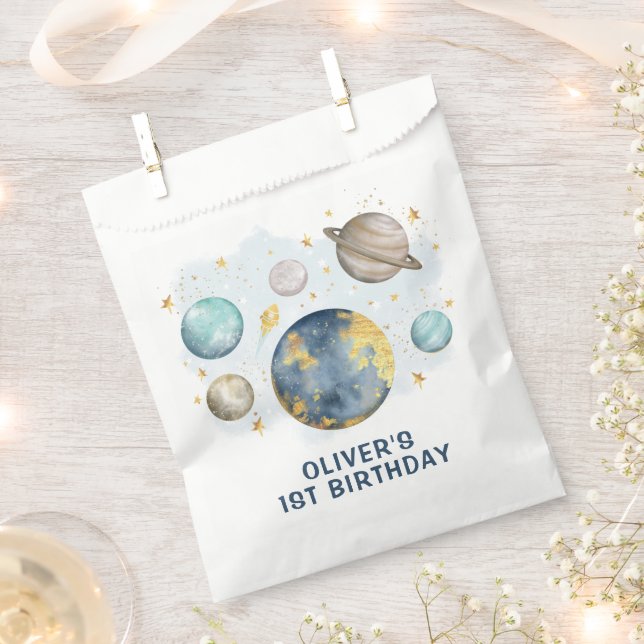 First Trip Around the Sun Planetarium Birthday Boy Favour Bag (Clipped)