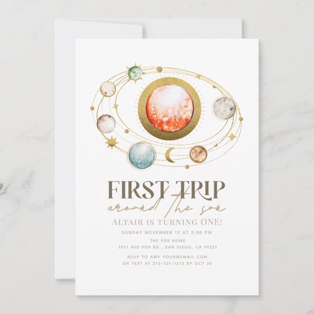 First Trip Around The Sun Planets 1st Birthday Invitation (Front)