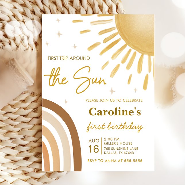 First Trip Around The Sun Rainbow 1st Birthday Invitation (Creator Uploaded)