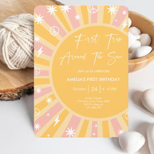 First Trip around the Sun Rainbow 1st Birthday Invitation