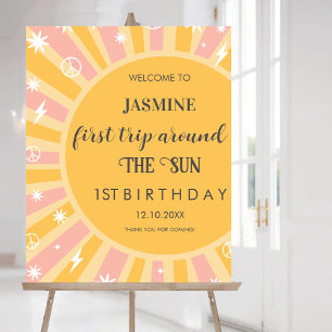 First Trip Around the Sun Retro Boho Sun Welcome Poster