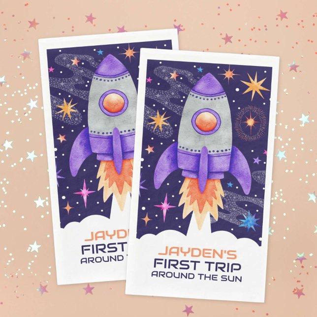 First Trip Around the Sun Rocket Ship Outer Space Napkin (First Trip Around the Sun Rocket Ship Outer Space Paper Guest Towels)