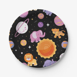 First trip around the sun safari animals in space paper plate