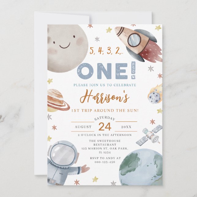First Trip Around the Sun Space 1st Birthday Invitation (Front)