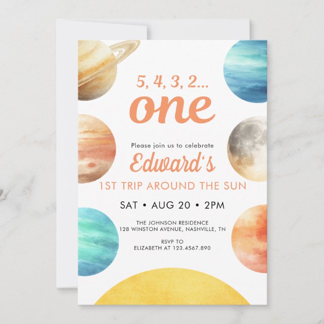 First Trip Around The Sun Space 1st Birthday Invitation (Front)