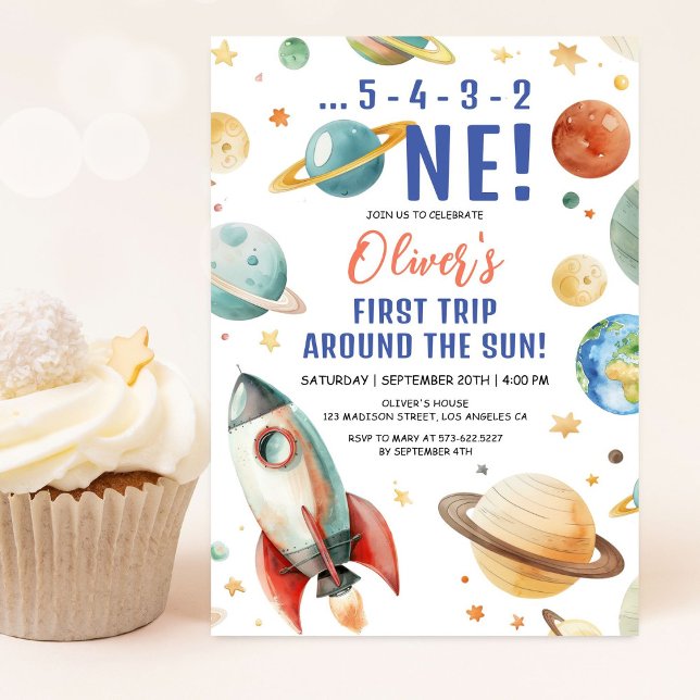 First Trip Around the Sun Space 1st Birthday Party Invitation (Creator Uploaded)