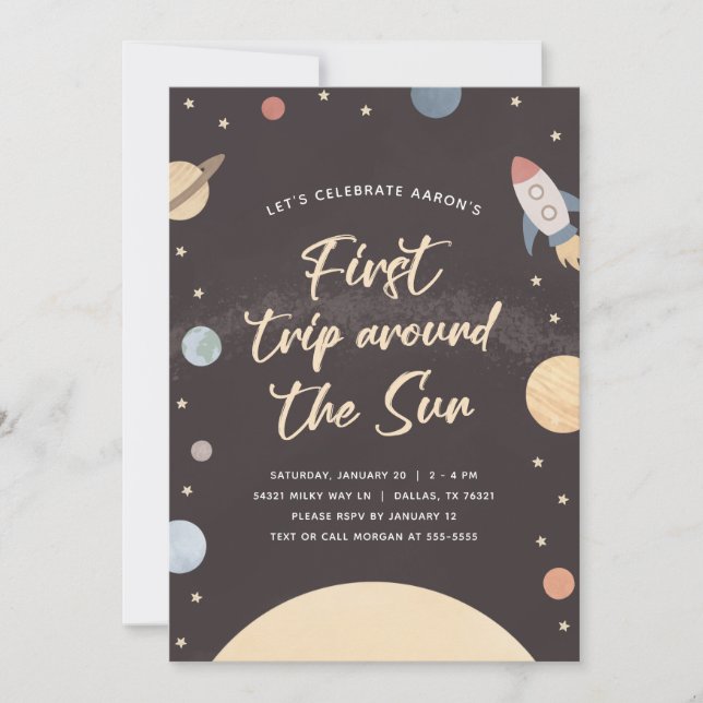 First Trip Around the Sun Space 1st Birthday Party Invitation (Front)