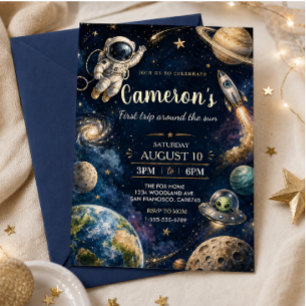 First Trip Around the Sun Space Birthday Invitation