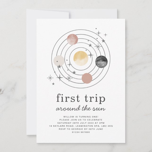 First Trip Around The Sun Space Birthday Invite (Front)