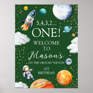 First Trip Around the Sun Space Birthday Poster