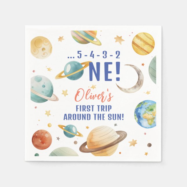 First Trip Around The Sun Space Boy 1st Birthday Napkin (Front)