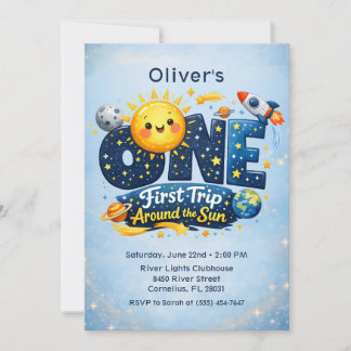 First Trip Around the Sun Space First Birthday Invitation