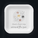 First Trip Around The Sun Space Paper Plate<br><div class="desc">Celebrate your little one's first birthday with this 'First trip around the sun' design,  featuring different planets and star elements. You can edit the colour of 2 of the planets,  plus the star elements.</div>