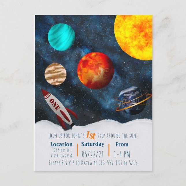 First Trip Around the Sun Space Theme Boy Planets  Postcard (Front)