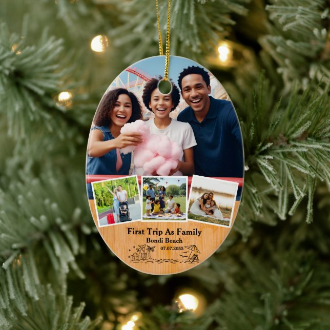First Trip As Family keepsake & Custom 4 Photos Ceramic Ornament (Tree)