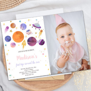 First Trip round the sun Birthday Invitations phot