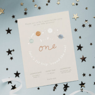 First Trip Space Theme 1st Birthday Invitation