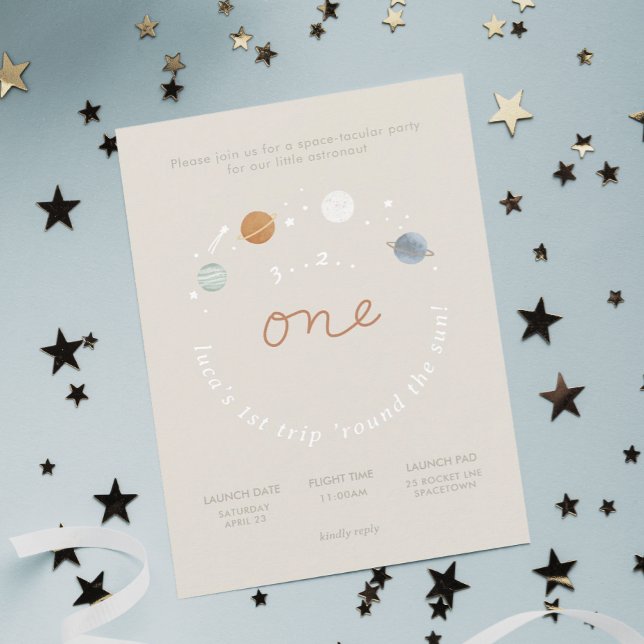 First Trip Space Theme 1st Birthday Invitation (Creator Uploaded)
