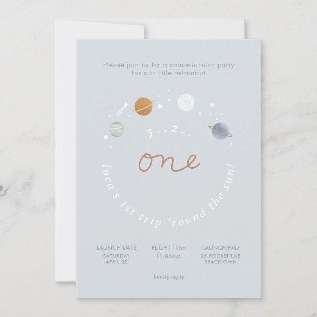 First Trip Space Theme 1st Birthday Invitation (Front)