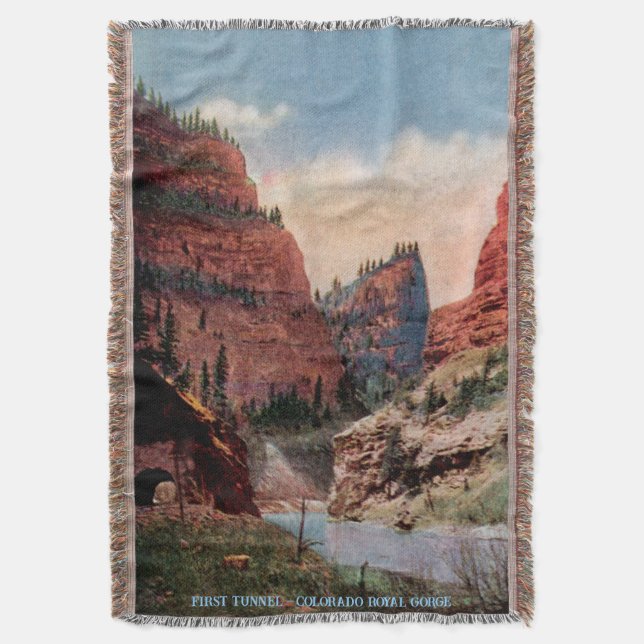 First Tunnel - Colorado Royal Gorge Throw Blanket (Front Vertical)