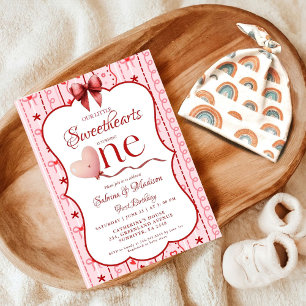 First Twin  Birthday valentine baby birthday party Invitation