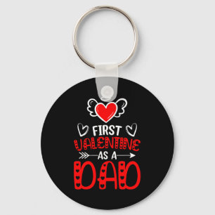 First Valentine As A Dad Heart New Father Valentin Keychain