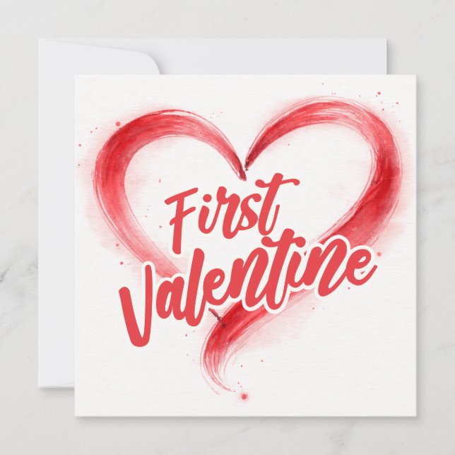 First Valentine Minimal red Heart Card (Front)
