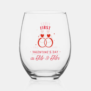 First Valentine's Day as Mr & Mrs Drinkware Set Stemless Wine Glass