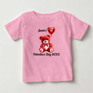 First Valentine's Day   Personalized Teddy Bear Baby T-Shirt