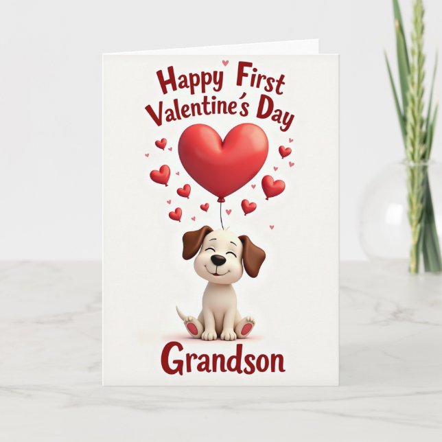 First Valentines Day Puppy Grandson Card (Front)