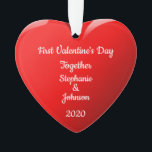 First Valentine's Day Together Names Heart Red Ornament<br><div class="desc">Printed with monogrammed name templates and year template in romantic red heart background for couples celebrating their first Valentine's day together. Makes a beautiful Valentine's day gift for him or her.</div>