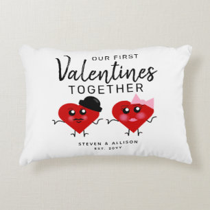 First Valentine's Day Together Red Hearts Monogram Accent Pillow