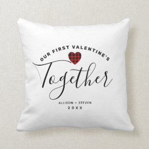 First Valentine's Together Couples Heart Monogram Throw Pillow