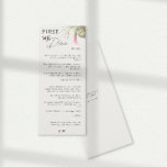 First We Dine Tropical Floral Wedding Menu<br><div class="desc">A fresh wedding menu design. Featuring a modern calligraphy combined with a classy serif typography for a chic look along with a watercolor illustration of tropical greenery and flowers in muted colours. If you need help or have questions please contact me (Maria) using the contact button below, I'm happy to...</div>