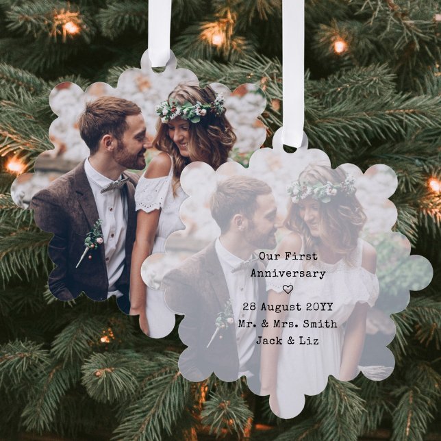 First Wedding Anniversary 2 Photos Paper Christmas Ornament Card (Creator Uploaded)