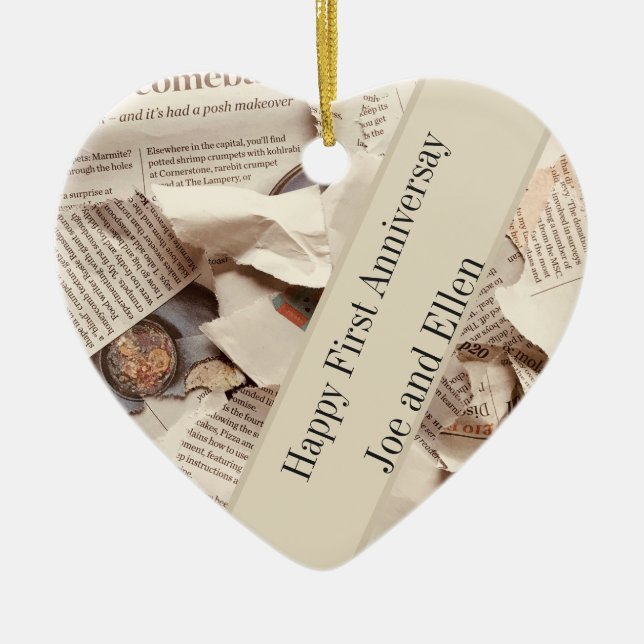 First Wedding Anniversary Editable Ceramic Ornament (Front)