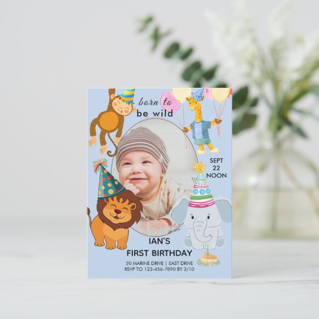 First wild birthday invitation postcard (Standing Front)