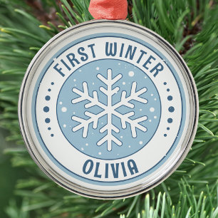 First Winter Baby Milestone Snowflake Metal Ornament
