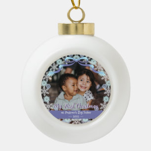 First Xmas Grandma Snowflakes Ribbon Light Blue Ceramic Ball Christmas Ornament