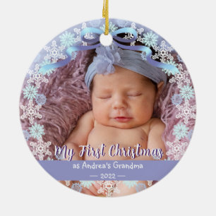 First Xmas Grandma Snowflakes Soft Blue Purple  Ceramic Ornament