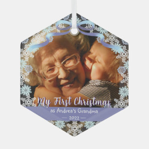 First Xmas Grandma Snowflakes Soft Blue Purple Glass Ornament