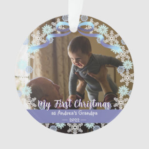 First Xmas Grandpa Light Blue Purple Tone Snow Ornament