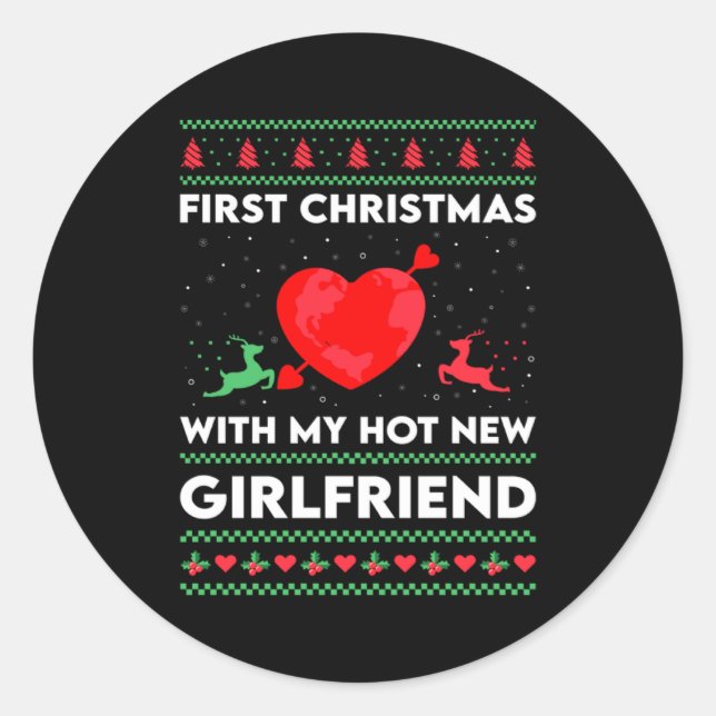 First Xmas With My New Girlfriend Men Ugly Christ  Classic Round Sticker (Front)