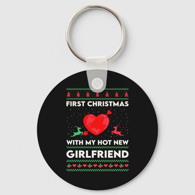 First Xmas With My New Girlfriend Men Ugly Christ  Keychain (Front)