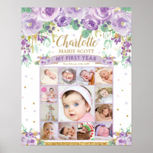 First Year 1st Birthday Photo Milestone Poster