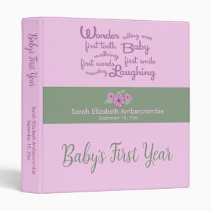 First Year Album with Typography for Baby Girl Binder