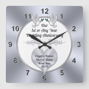 First Year Anniversary Gifts for Her, or ANY YEAR, Square Wall Clock