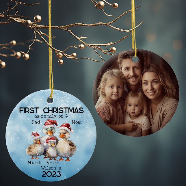 First Year Christmas as Family of 4 Duck Family  Ceramic Ornament (Creator Uploaded)